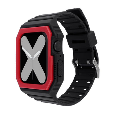 Silicone Strap with Case For Apple Watch Series 8&7 41mm / SE 2&6&SE&5&4 40mm / 3&2&1 38mm(Black+Red)