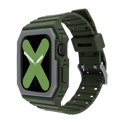 Silicone Strap with Case For Apple Watch Series 8&7 41mm / SE 2&6&SE&5&4 40mm / 3&2&1 38mm(Amy Green)