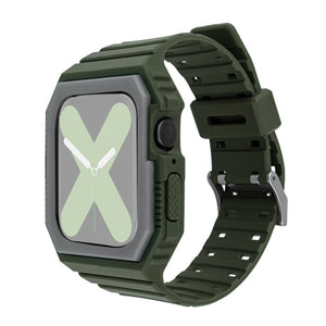 Silicone Strap with Case For Apple Watch Series 8&7 41mm / SE 2&6&SE&5&4 40mm / 3&2&1 38mm(Amy Green)