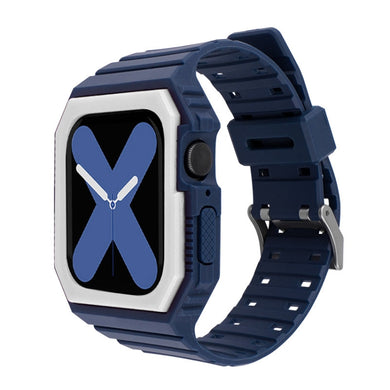 Silicone Strap with Case For Apple Watch Series 8&7 41mm / SE 2&6&SE&5&4 40mm / 3&2&1 38mm(Blue+White)