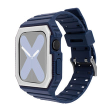 Silicone Strap with Case For Apple Watch Series 8&7 41mm / SE 2&6&SE&5&4 40mm / 3&2&1 38mm(Blue+White)