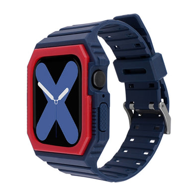 Silicone Strap with Case For Apple Watch Series 8&7 41mm / SE 2&6&SE&5&4 40mm / 3&2&1 38mm(Blue+Red)