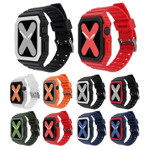 Silicone Strap with Case For Apple Watch Series 8&7 41mm / SE 2&6&SE&5&4 40mm / 3&2&1 38mm(Orange+Grey)