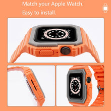 Silicone Strap with Case For Apple Watch Series 8&7 41mm / SE 2&6&SE&5&4 40mm / 3&2&1 38mm(Orange+Grey)