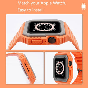 Silicone Strap with Case For Apple Watch Series 8&7 41mm / SE 2&6&SE&5&4 40mm / 3&2&1 38mm(Orange+Grey)