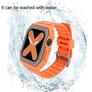 Silicone Strap with Case For Apple Watch Series 8&7 41mm / SE 2&6&SE&5&4 40mm / 3&2&1 38mm(Orange+Grey)