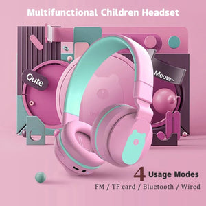 BOBo+ Adults & Kids Cute Bluetooth 5.0 Bass Noise Cancelling Headset with Mic(Blue)