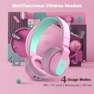 BOBo+ Adults & Kids Cute Bluetooth 5.0 Bass Noise Cancelling Headset with Mic(Pink)