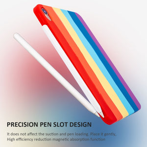 Liquid Silicone Magnetic Pen Function Tablet Case for iPad Air 2020 / 2022 10.9(Rainbow)