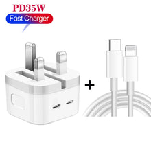PD 35W Dual USB-C / Type-C Ports Charger with 1.5m Type-C to 8 Pin Data Cable, UK Plug