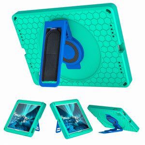 For iPad 10th Gen 10.9 2022 360 Rotation Stand EVA Hard PC Tablet Case with Strap(Glacier+Blue)