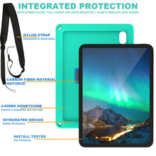 For iPad 10th Gen 10.9 2022 360 Rotation Stand EVA Hard PC Tablet Case with Strap(Glacier+Blue)