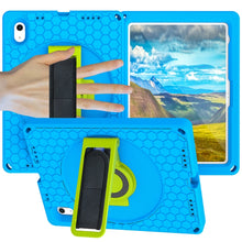 For iPad 10th Gen 10.9 2022 360 Rotation Stand EVA Hard PC Tablet Case with Strap(Blue+Green)