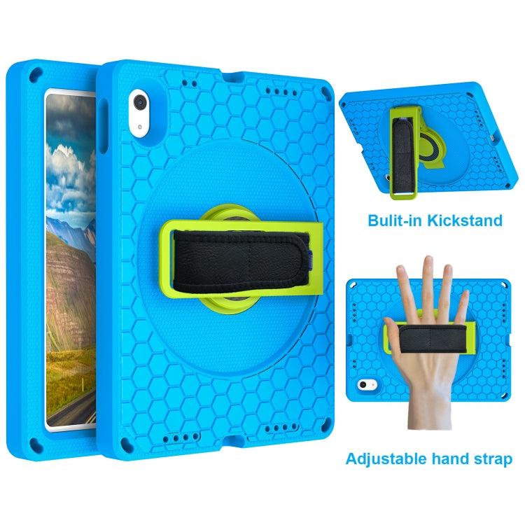 For iPad 10th Gen 10.9 2022 360 Rotation Stand EVA Hard PC Tablet Case with Strap(Blue+Green)