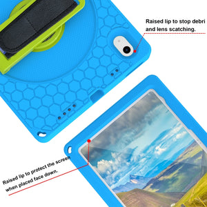 For iPad 10th Gen 10.9 2022 360 Rotation Stand EVA Hard PC Tablet Case with Strap(Blue+Green)