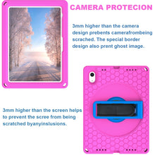 For iPad 10th Gen 10.9 2022 360 Rotation Stand EVA Hard PC Tablet Case with Strap(Rose+Blue)