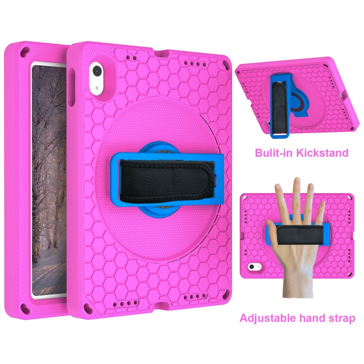 For iPad 10th Gen 10.9 2022 360 Rotation Stand EVA Hard PC Tablet Case with Strap(Rose+Blue)