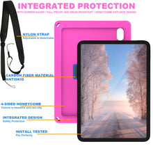 For iPad 10th Gen 10.9 2022 360 Rotation Stand EVA Hard PC Tablet Case with Strap(Rose+Blue)