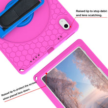 For iPad 10th Gen 10.9 2022 360 Rotation Stand EVA Hard PC Tablet Case with Strap(Rose+Blue)
