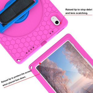 For iPad 10th Gen 10.9 2022 360 Rotation Stand EVA Hard PC Tablet Case with Strap(Rose+Blue)
