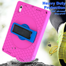 For iPad 10th Gen 10.9 2022 360 Rotation Stand EVA Hard PC Tablet Case with Strap(Rose+Blue)