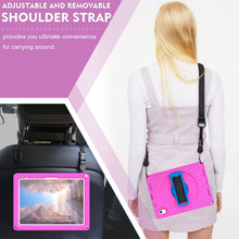 For iPad 10th Gen 10.9 2022 360 Rotation Stand EVA Hard PC Tablet Case with Strap(Rose+Blue)