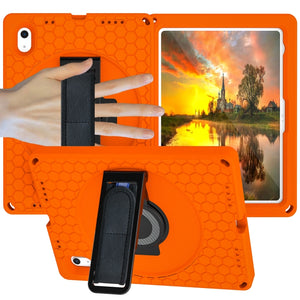 For iPad 10th Gen 10.9 2022 360 Rotation Stand EVA Hard PC Tablet Case with Strap(Orange+Black)