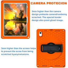 For iPad 10th Gen 10.9 2022 360 Rotation Stand EVA Hard PC Tablet Case with Strap(Orange+Black)