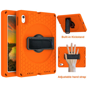 For iPad 10th Gen 10.9 2022 360 Rotation Stand EVA Hard PC Tablet Case with Strap(Orange+Black)