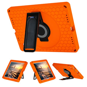 For iPad 10th Gen 10.9 2022 360 Rotation Stand EVA Hard PC Tablet Case with Strap(Orange+Black)