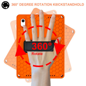 For iPad 10th Gen 10.9 2022 360 Rotation Stand EVA Hard PC Tablet Case with Strap(Orange+Black)