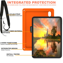 For iPad 10th Gen 10.9 2022 360 Rotation Stand EVA Hard PC Tablet Case with Strap(Orange+Black)