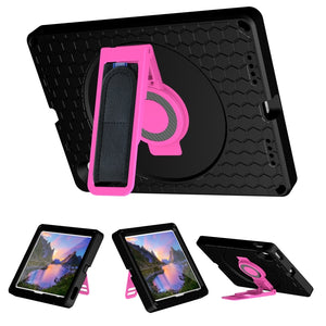 For iPad 10th Gen 10.9 2022 360 Rotation Stand EVA Hard PC Tablet Case with Strap(Black+Rose)