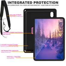 For iPad 10th Gen 10.9 2022 360 Rotation Stand EVA Hard PC Tablet Case with Strap(Black+Rose)