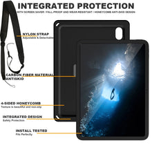 For iPad 10th Gen 10.9 2022 360 Rotation Stand EVA Hard PC Tablet Case with Strap(Black)