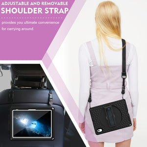 For iPad 10th Gen 10.9 2022 360 Rotation Stand EVA Hard PC Tablet Case with Strap(Black)