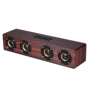 W8 Bluetooth 4.2 Speaker Four Louderspeakers Super Bass Subwoofer with Mic 3.5mm Support TF Card(Red Wood)