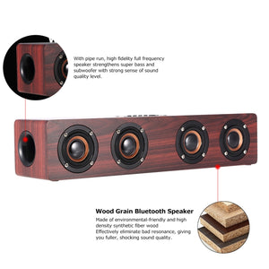 W8 Bluetooth 4.2 Speaker Four Louderspeakers Super Bass Subwoofer with Mic 3.5mm Support TF Card(Red Wood)