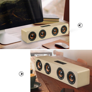 W8 Bluetooth 4.2 Speaker Four Louderspeakers Super Bass Subwoofer with Mic 3.5mm Support TF Card(Bin Wood)