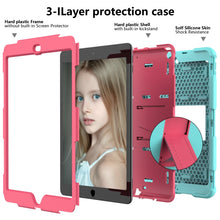 For iPad 10.2 Shockproof Two-Color Silicone Protection Case with Holder & Pen Slot(TeaL+Hot Pink)