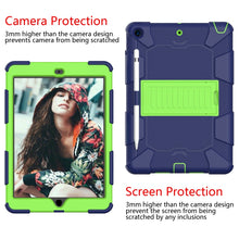 For iPad 10.2 Shockproof Two-Color Silicone Protection Case with Holder & Pen Slot(Dark Blue+Green)