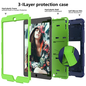 For iPad 10.2 Shockproof Two-Color Silicone Protection Case with Holder & Pen Slot(Dark Blue+Green)