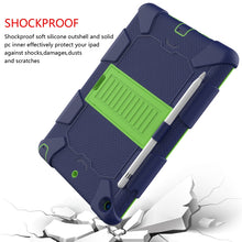 For iPad 10.2 Shockproof Two-Color Silicone Protection Case with Holder & Pen Slot(Dark Blue+Green)