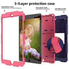 For iPad 10.2 Shockproof Two-Color Silicone Protection Case with Holder & Pen Slot(Dark Blue+Hot Pink)