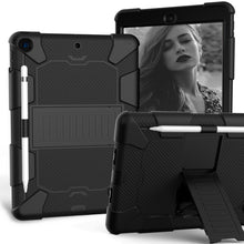 For iPad 10.2 Shockproof Two-Color Silicone Protection Case with Holder & Pen Slot(Black)