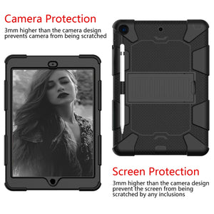 For iPad 10.2 Shockproof Two-Color Silicone Protection Case with Holder & Pen Slot(Black)