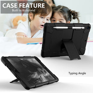 For iPad 10.2 Shockproof Two-Color Silicone Protection Case with Holder & Pen Slot(Black)