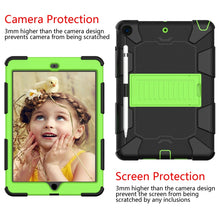 For iPad 10.2 Shockproof Two-Color Silicone Protection Case with Holder & Pen Slot(Black+Green)