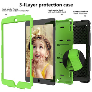 For iPad 10.2 Shockproof Two-Color Silicone Protection Case with Holder & Pen Slot(Black+Green)