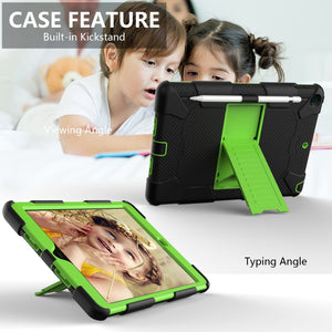 For iPad 10.2 Shockproof Two-Color Silicone Protection Case with Holder & Pen Slot(Black+Green)